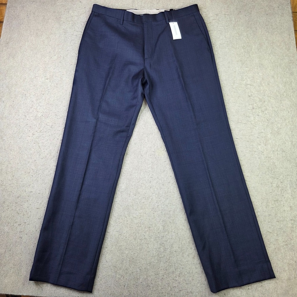 Banana Republic Slim Fit Dress Pants Wool Men's 35x32 Blue Glen Plaid Chino NEW